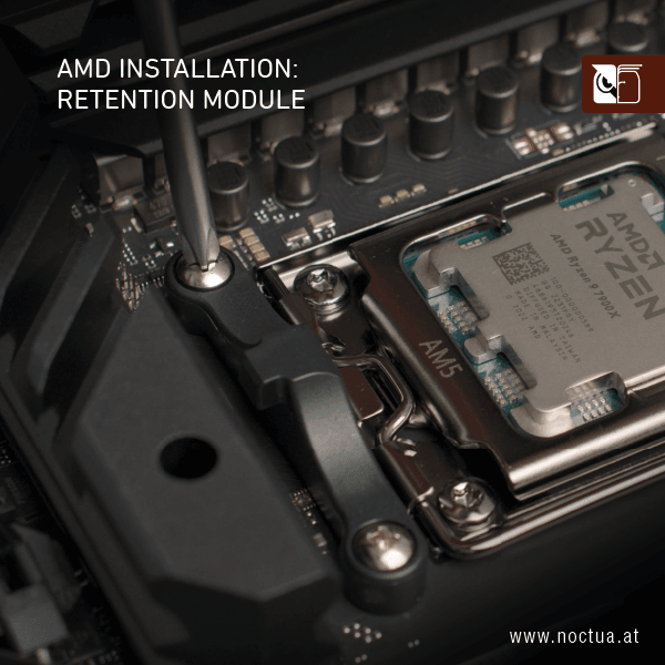 A screwdriver is tightening a screw next to an AMD Ryzen processor labelled AM5.