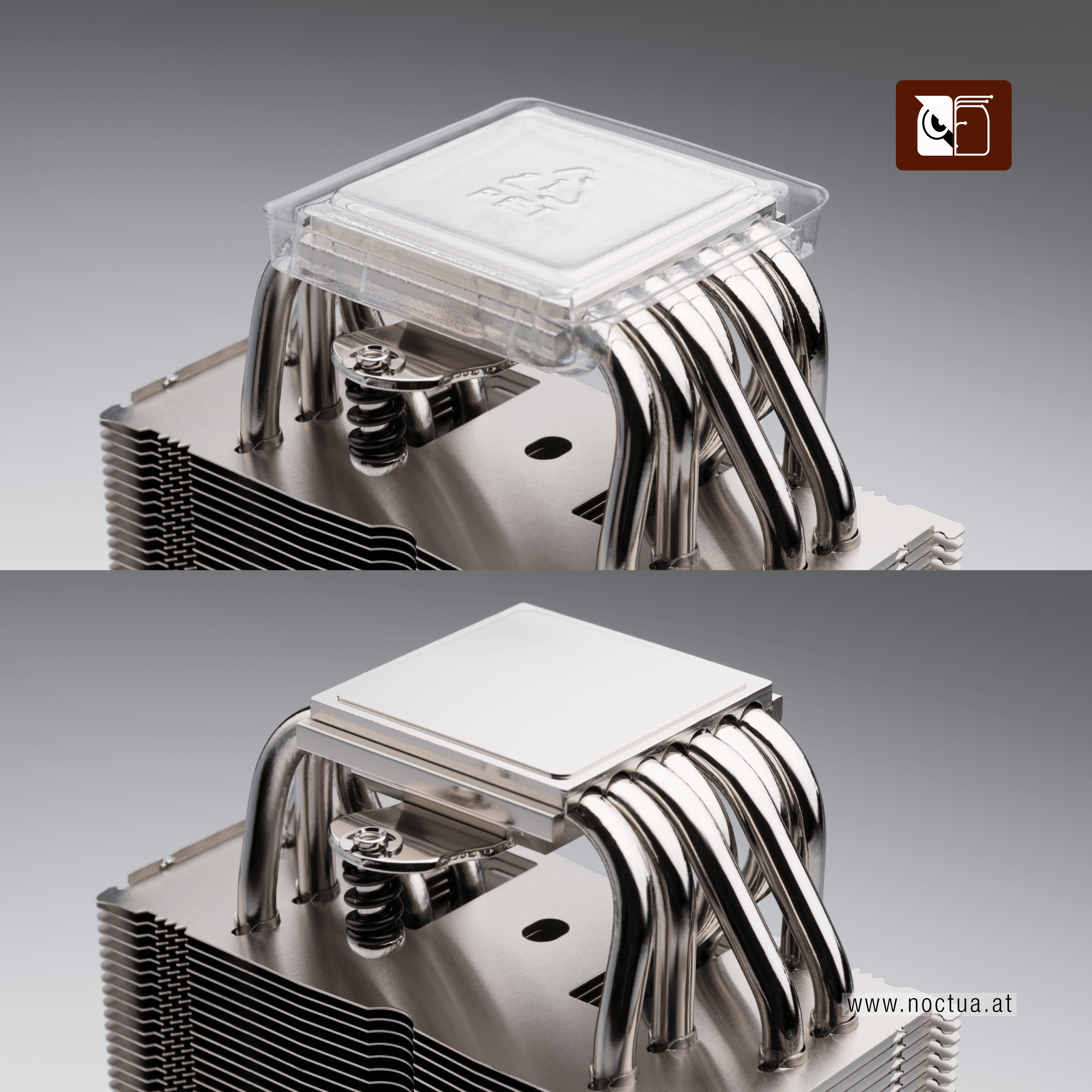 The cooler base is shown twice, once with and once without the base protection cover.