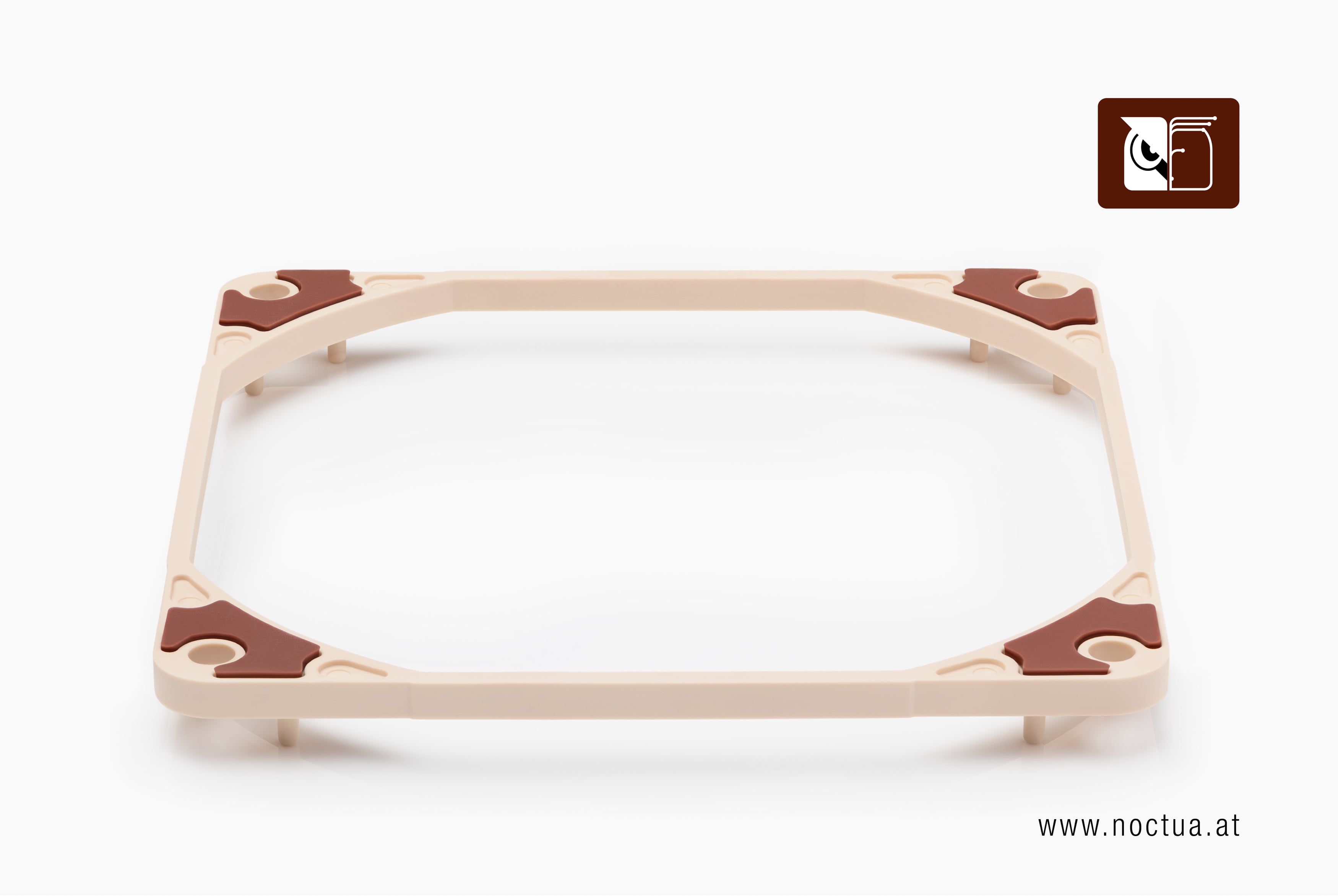 A beige Noctua NA-IS1-12 inlet spacer, used to improve suction noise airflow performance for 120mm PC fans in pull setups.