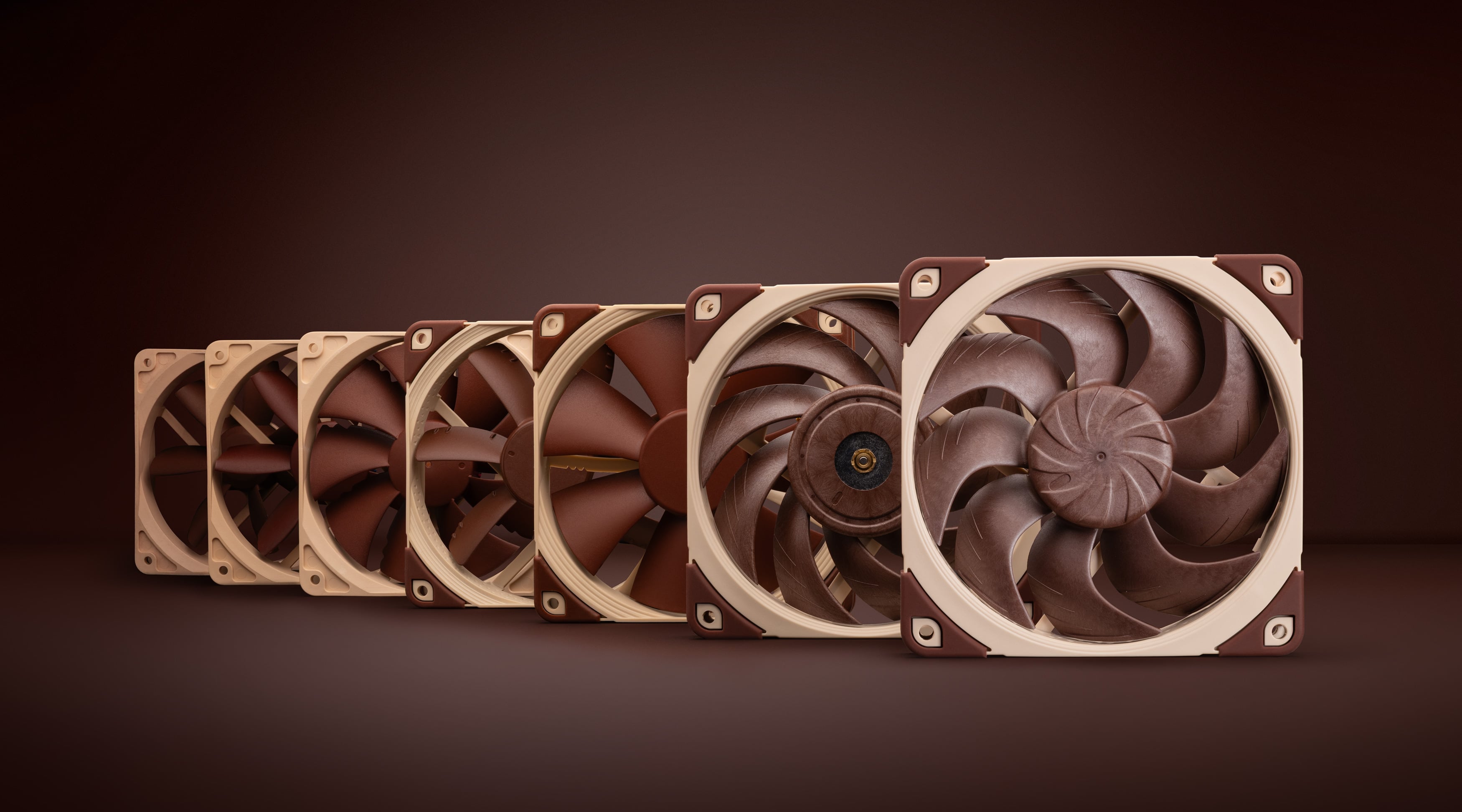Noctua 120mm fans from 2006 to 2025 side by side