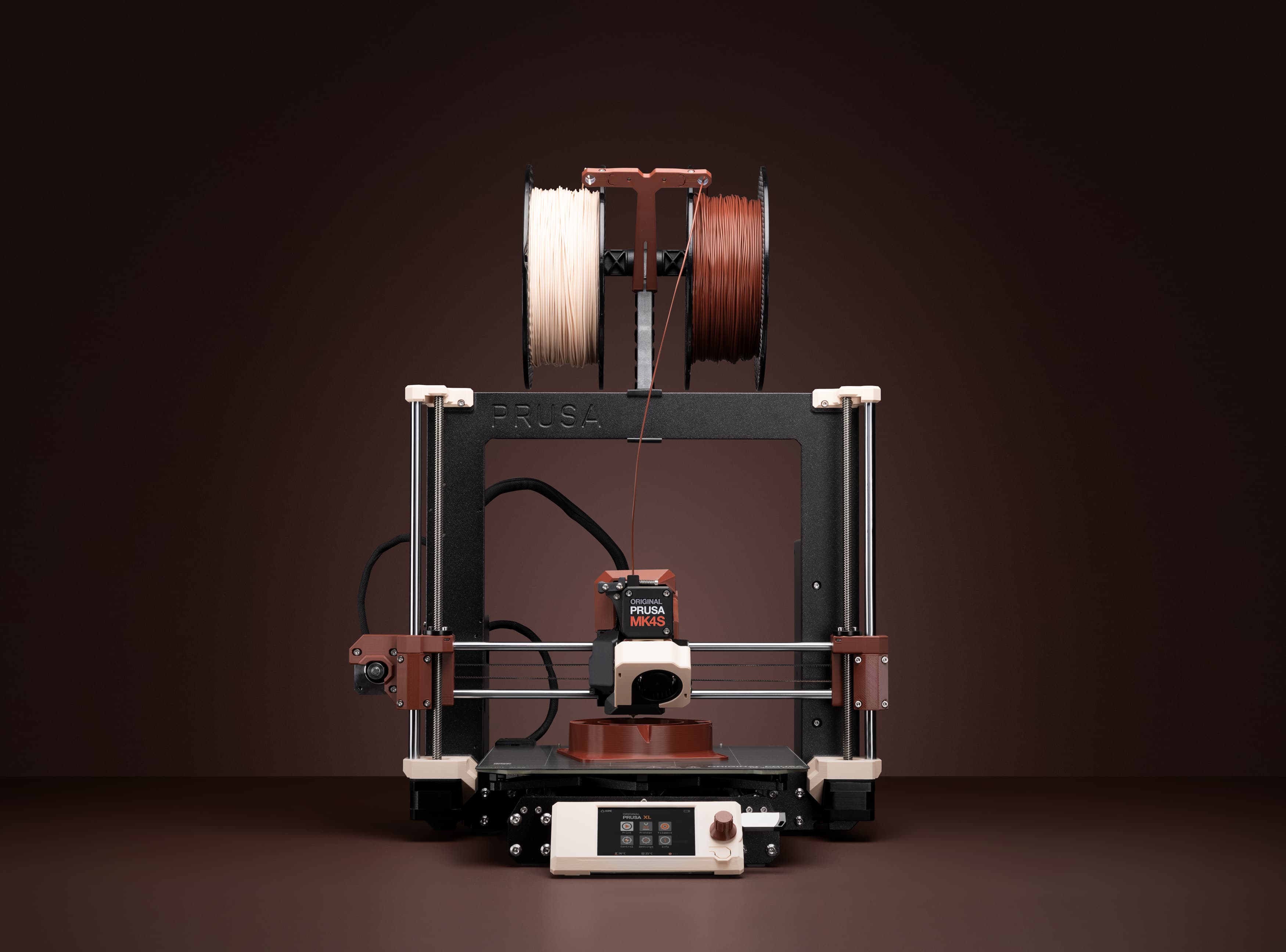 Prusa MK4S 3D printer with Noctua coloured parts