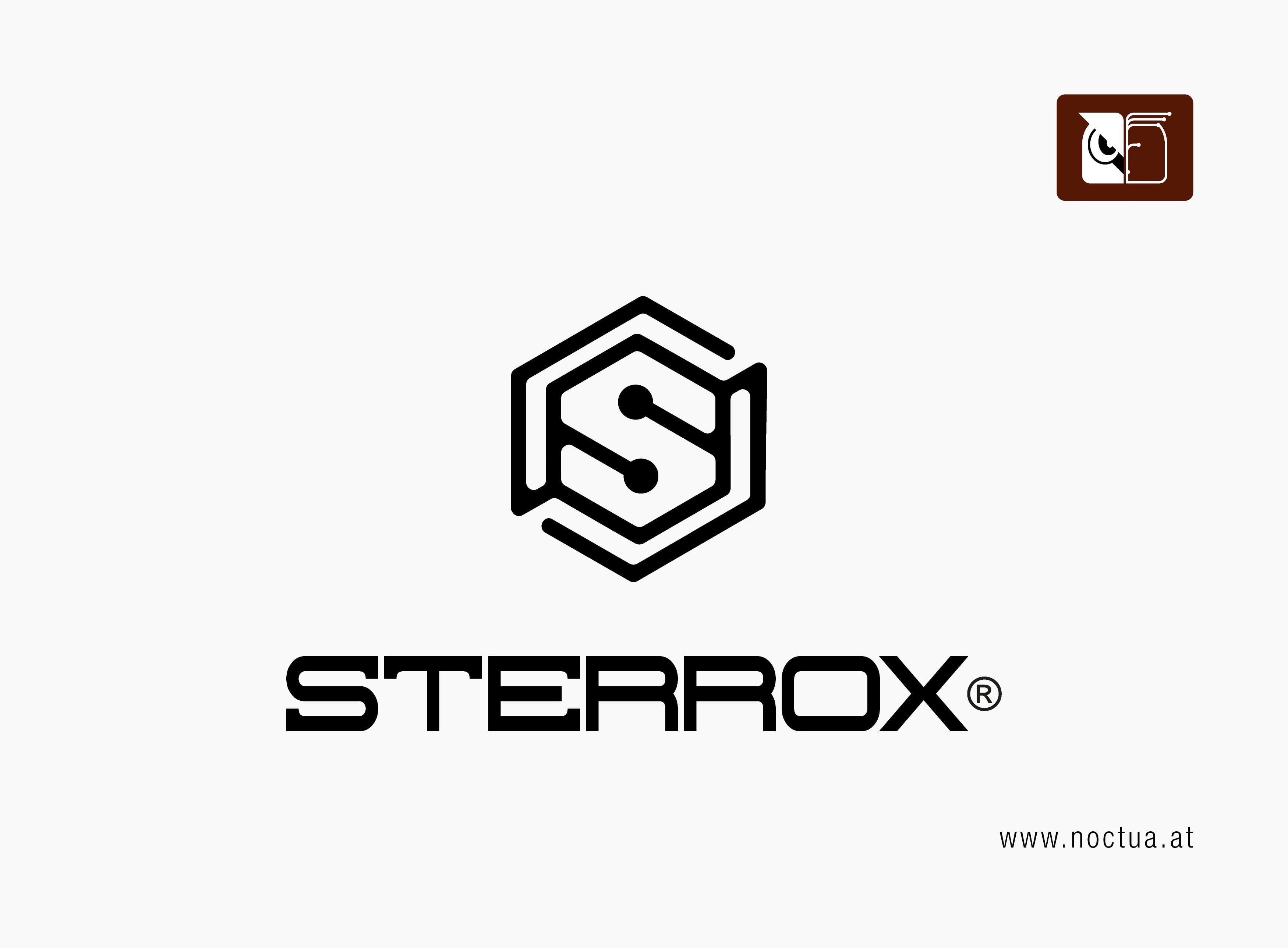 The Sterrox registered logo, a black hexagonal design with an 'S' inside, representing liquid crystal polymer material.