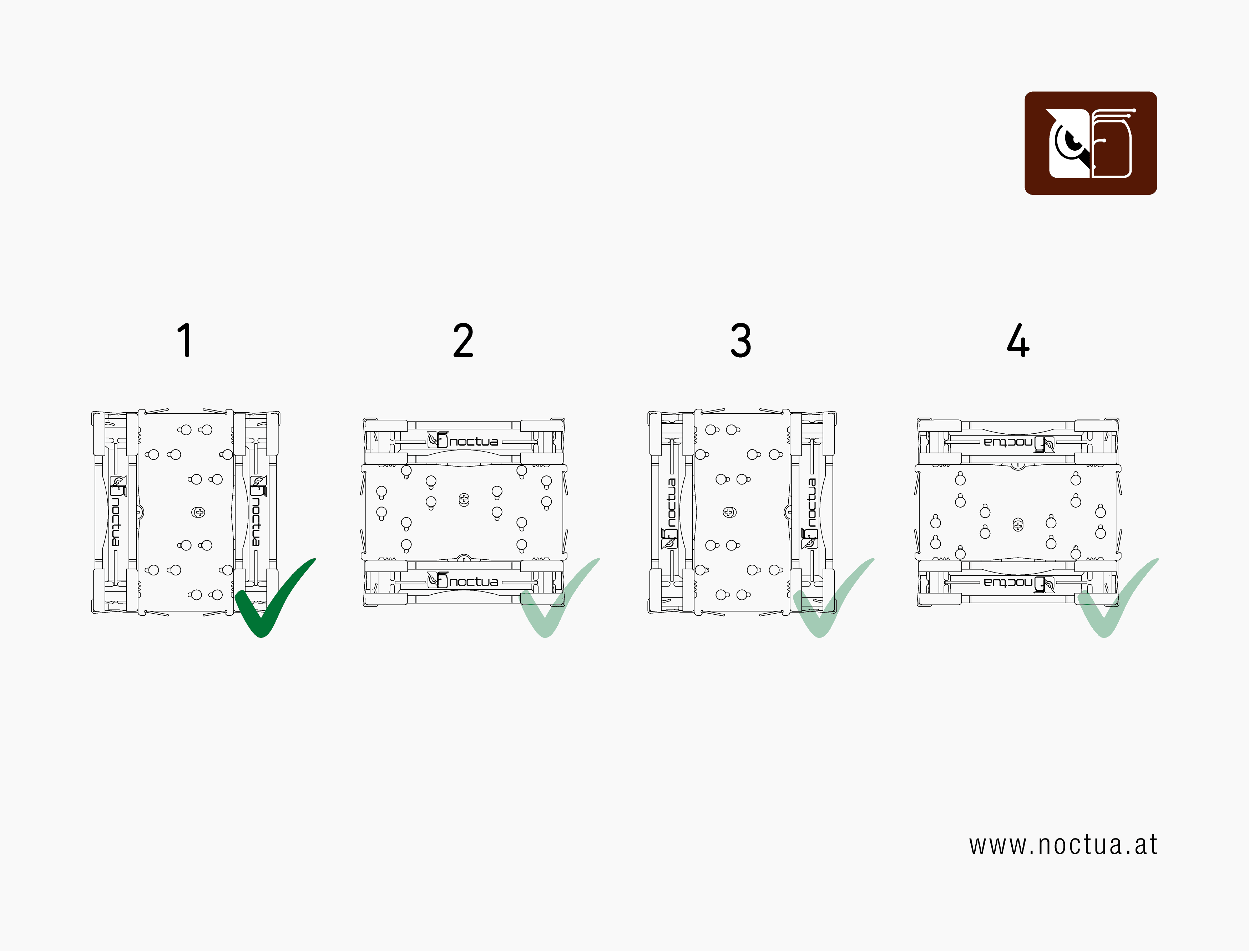 A tower cooler is shown in four orientations.