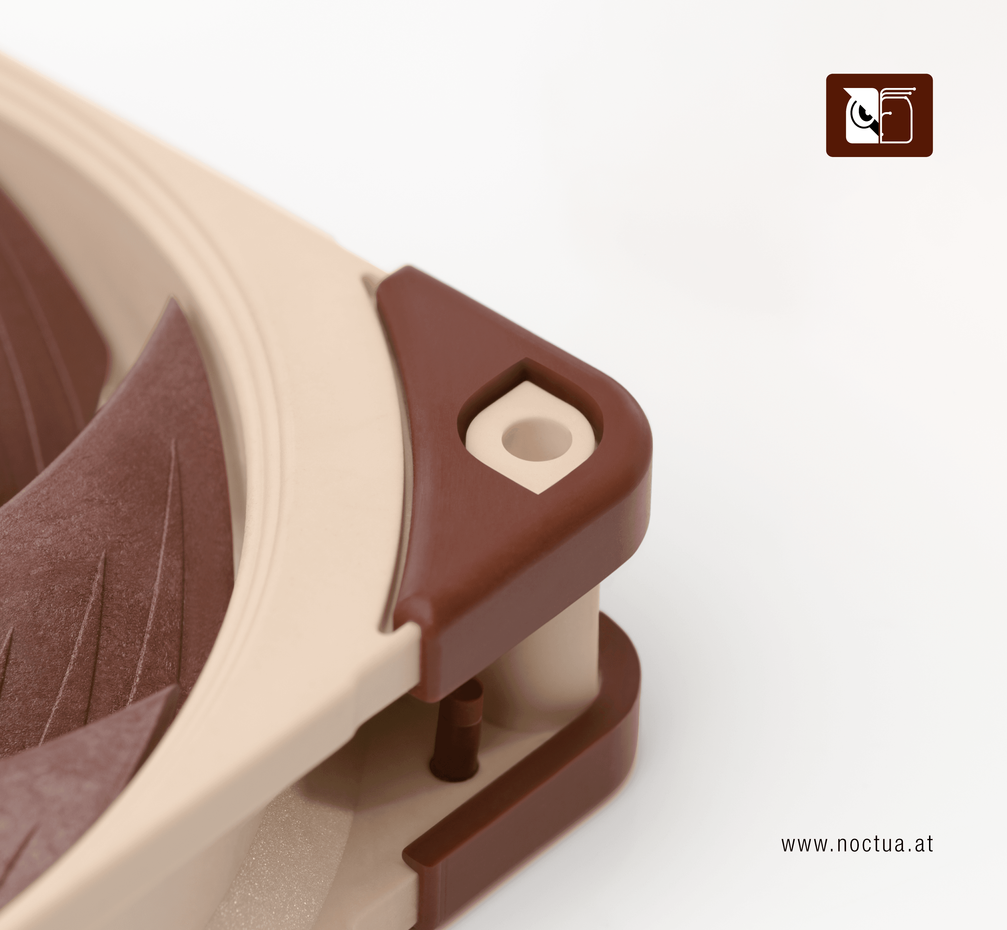 Closeup of a mounting hole on an unused fan