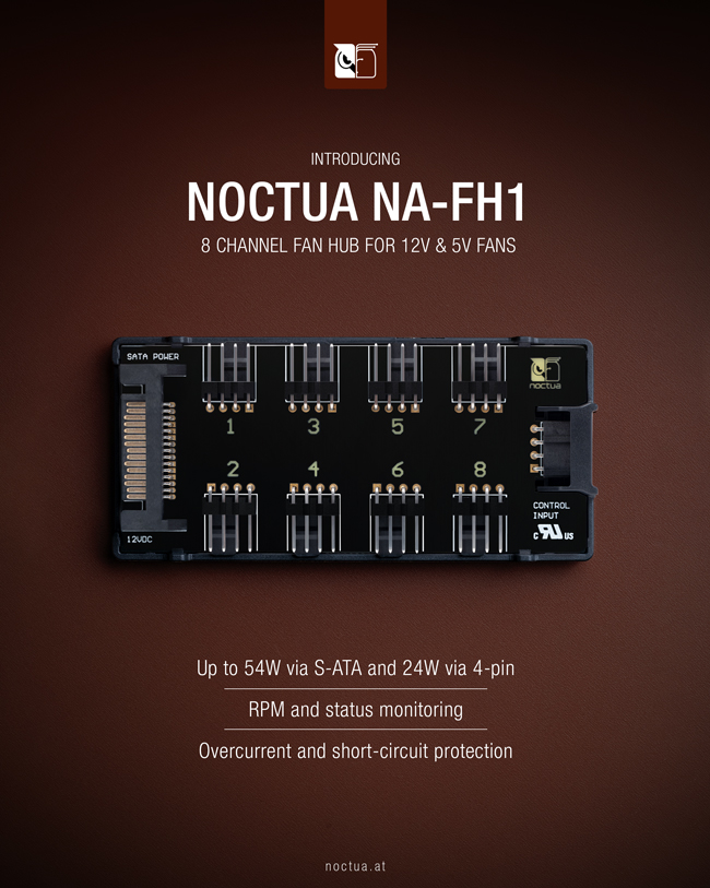  Noctua NA-FH1, 8 Channel Fan Hub for up to Eight 12V or 5V  Based 4-pin PWM or 3-pin Fans (Black) : Electronics