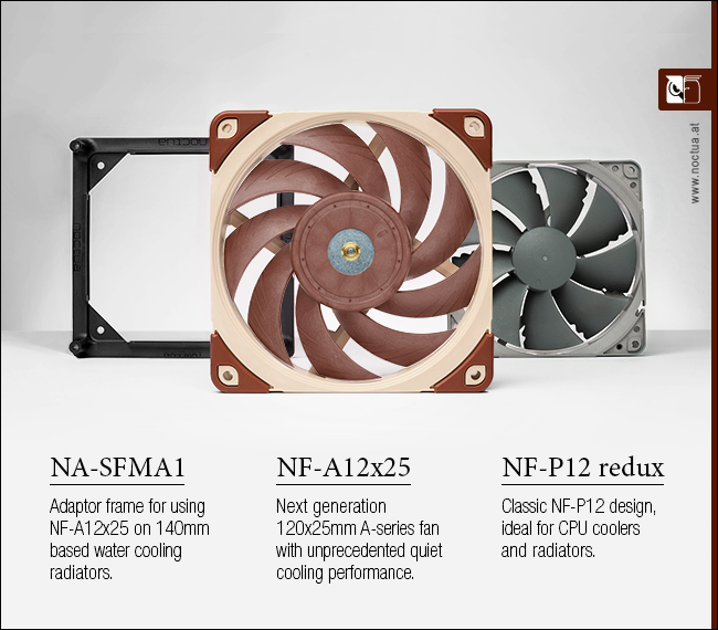 Noctua presents next-generation NF-A12x25 120mm fan, 140mm adaptor